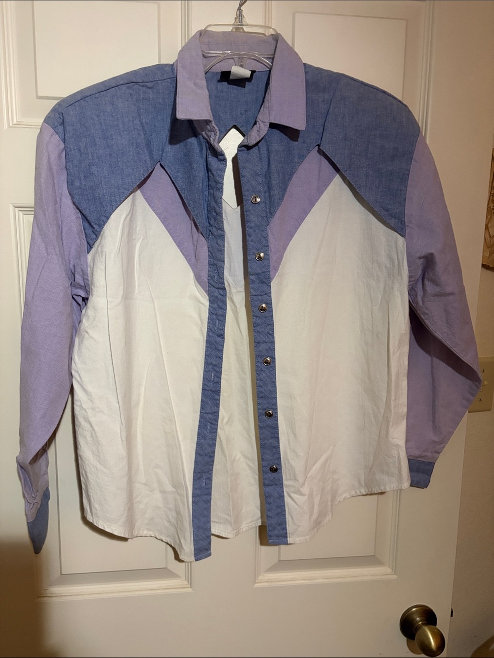 Authentic 90's Western Shirt - White & Lavender & Denim Blue